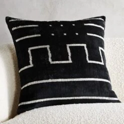 Lines Turkish Black Silk Throw Pillow With Feather-Down Insert 20"