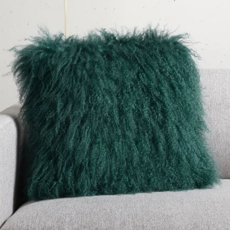 Teal Mongolian Sheepskin Fur Throw Pillow With Down-Alternative Insert 16" 3 Teal Mongolian Sheepskin Fur Throw Pillow With Down-Alternative Insert 16"