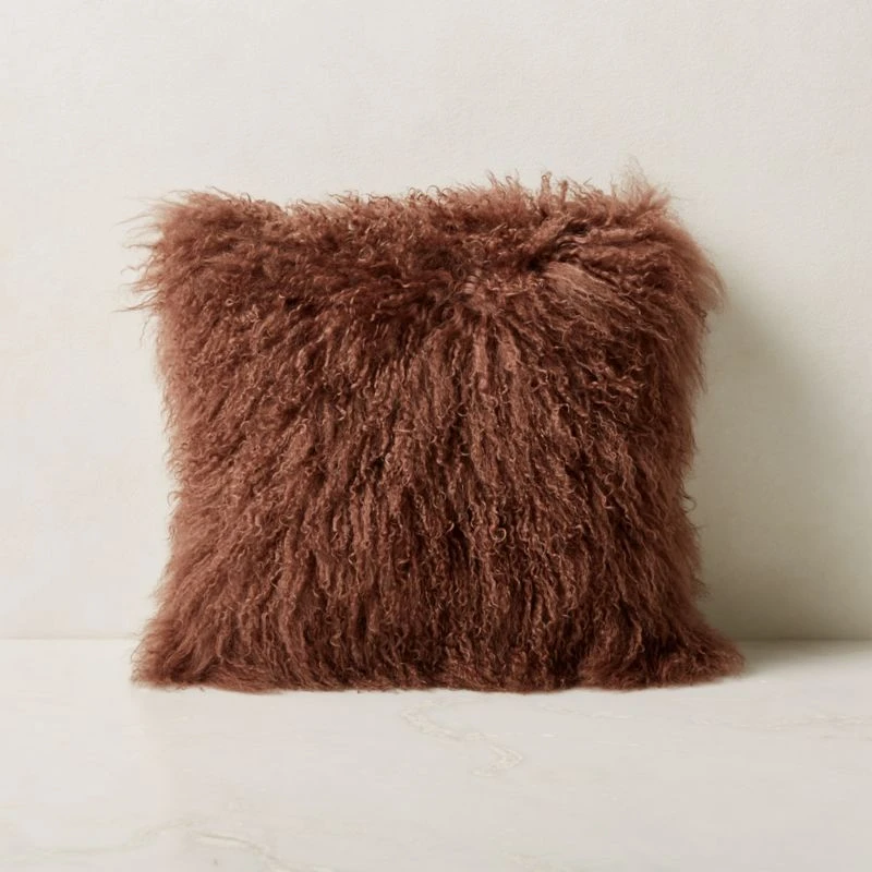 Mongolian Brown Sheepskin Fur Throw Pillow With Down-Alternative Insert 16'' 3 Mongolian Brown Sheepskin Fur Throw Pillow With Down-Alternative Insert 16''