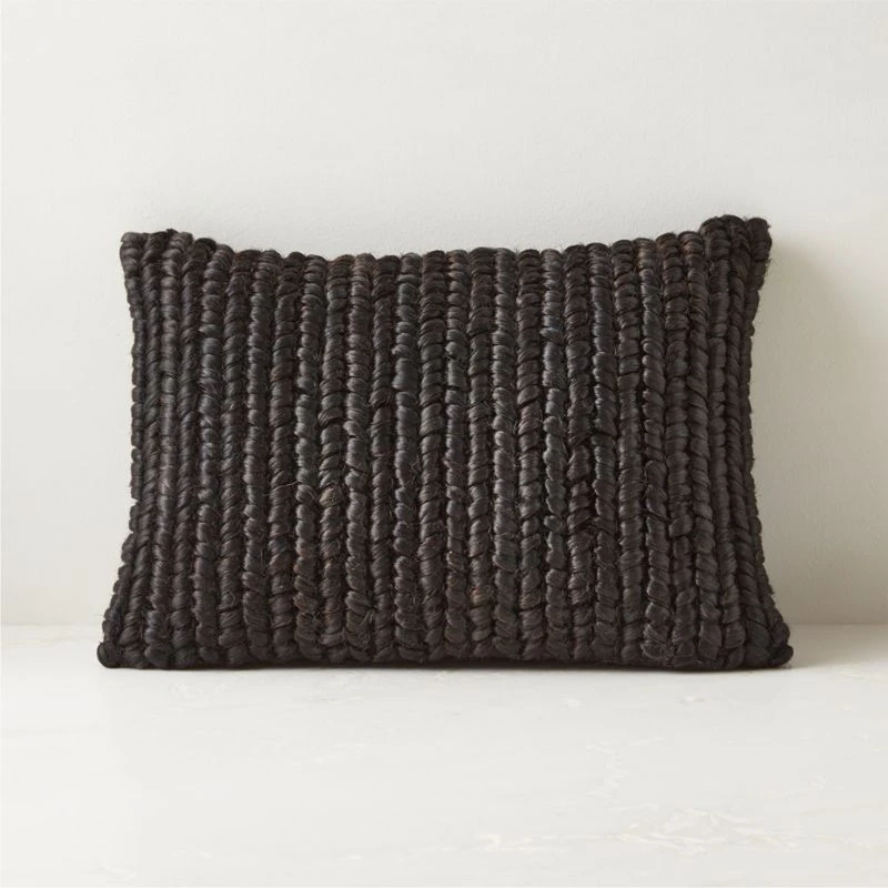 Monte Black Jute Throw Pillow With Down-Alternative Insert 18"x12" 3 Monte Black Jute Throw Pillow With Down-Alternative Insert 18"x12"