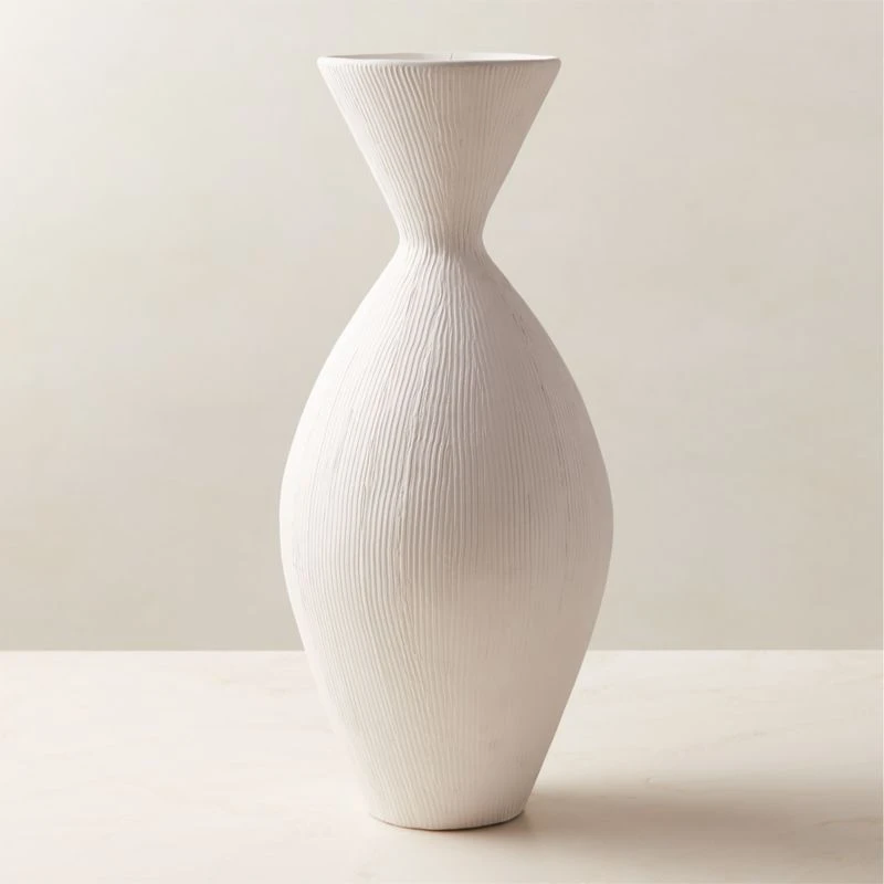 Olpe Ribbed White Terracotta Vase 3 Olpe Ribbed White Terracotta Vase