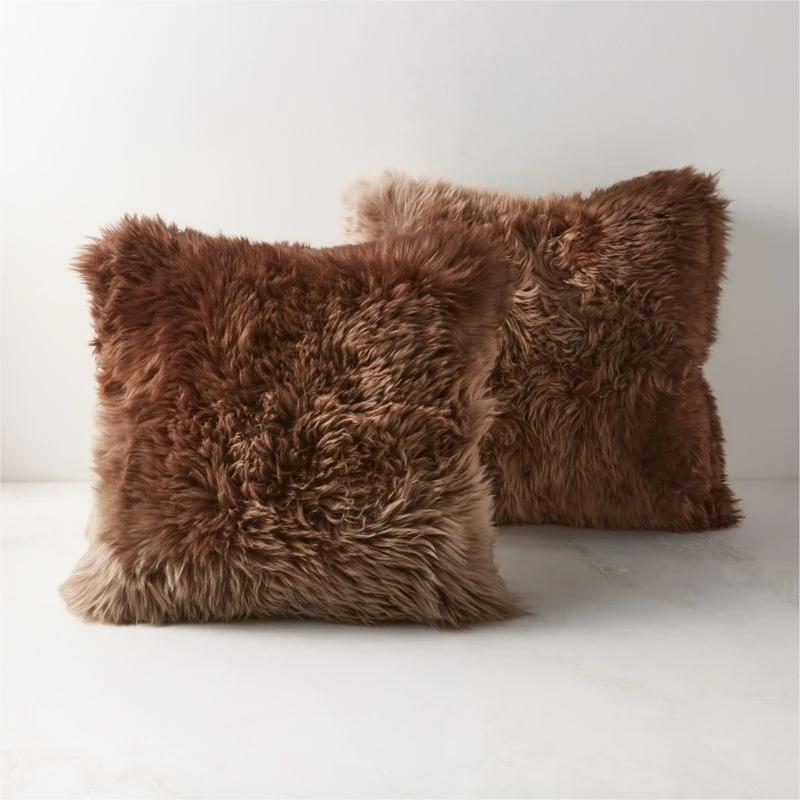 Brown Ombre Sheepskin Fur Throw Pillow With Down-Alternative Insert 20" 6 Brown Ombre Sheepskin Fur Throw Pillow With Down-Alternative Insert 20" - Image 4