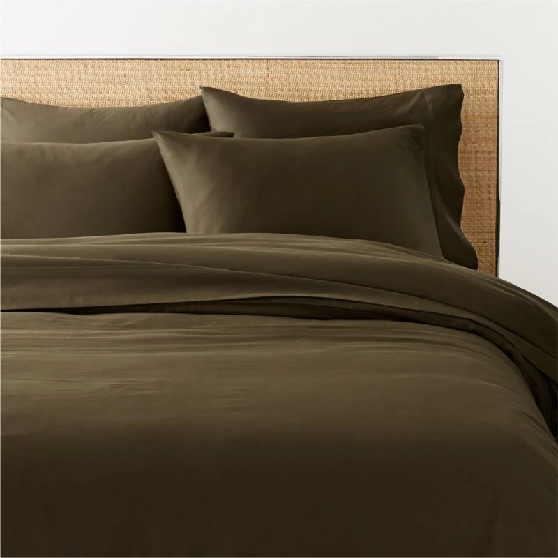 Organic Cotton Sateen 520 Thread Count Dark Green Duvet Cover And Pillow Shams 3 Organic Cotton Sateen 520 Thread Count Dark Green Duvet Cover And Pillow Shams