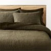 Stitched Organic Cotton Sateen Dark Green Quilt And Pillow Shams -Home Store OrgCtnStnStchDkGnFQQltSHF23