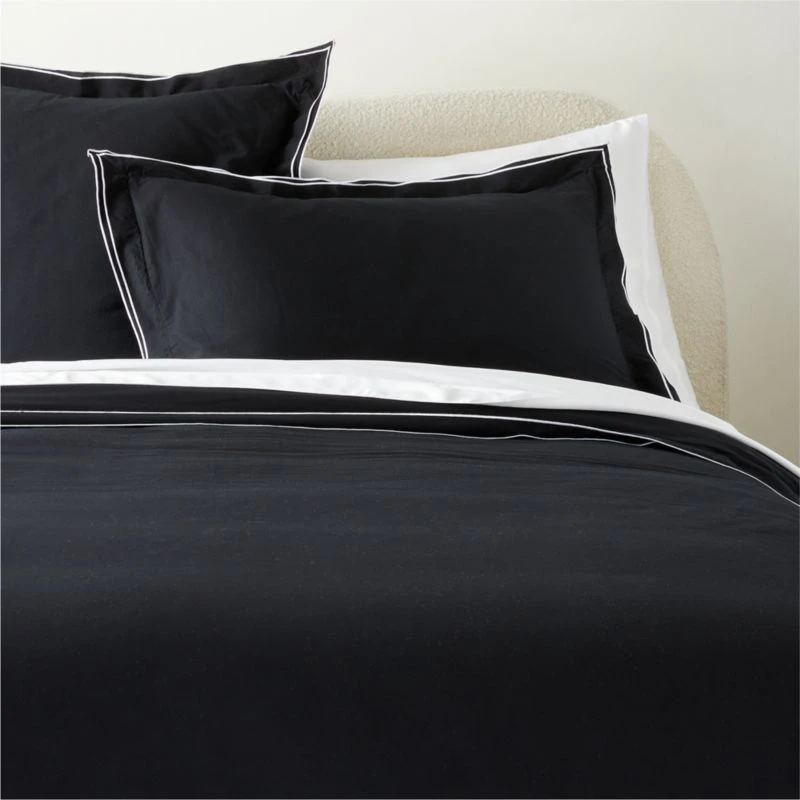 Overlock Black With White Trim Euro Shams Set Of 2 6 Overlock Black With White Trim Euro Shams Set Of 2 - Image 4