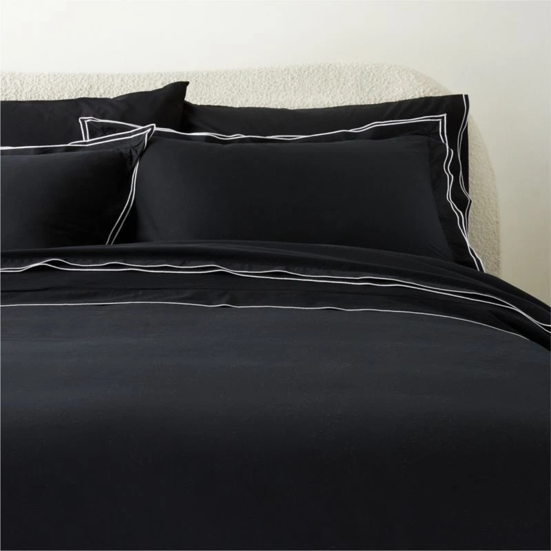 Overlock Black With White Trim Euro Shams Set Of 2 4 Overlock Black With White Trim Euro Shams Set Of 2 - Image 2
