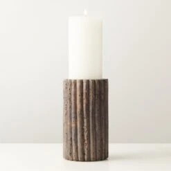 Pietra Grey Travertine Pillar Candle Holder Small -Home Store PietraTrvrtnPllrHolderSmAVSHF22