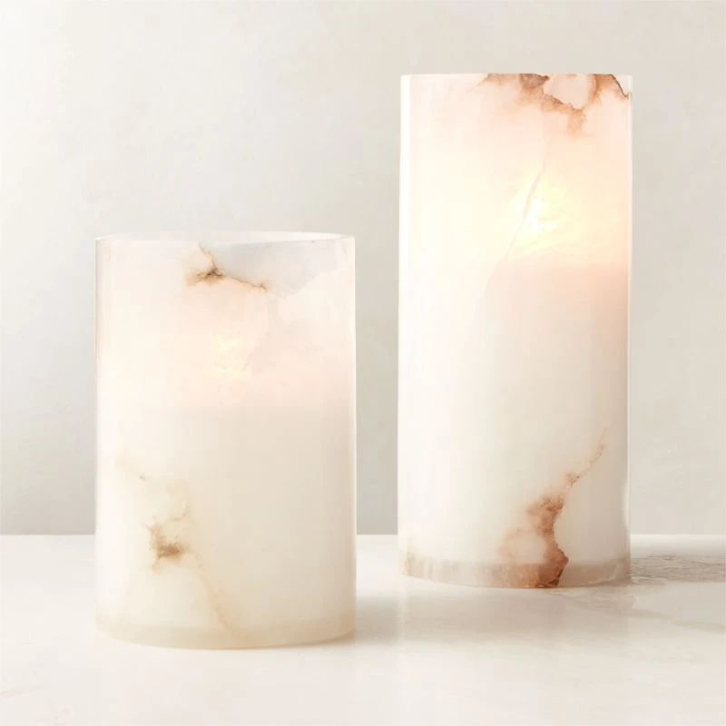 Poe White Alabaster Pillar Candle Holder Small 3 Poe White Alabaster Pillar Candle Holder Small - Image 2
