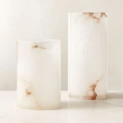 Poe White Alabaster Pillar Candle Holder Small 14 Poe White Alabaster Pillar Candle Holder Small -Home Store PoeAlbstrPillarHolderGrpFHF23