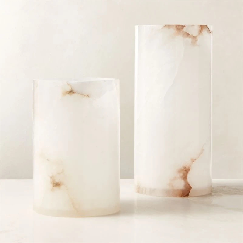 Poe White Alabaster Pillar Candle Holder Small 8 Poe White Alabaster Pillar Candle Holder Small - Image 7