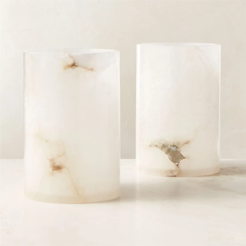 Poe White Alabaster Pillar Candle Holder Small 7 Poe White Alabaster Pillar Candle Holder Small - Image 6