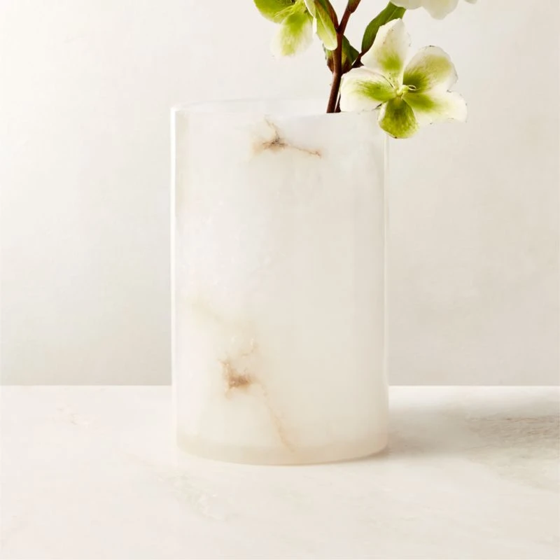 Poe White Alabaster Pillar Candle Holder Small 5 Poe White Alabaster Pillar Candle Holder Small - Image 4