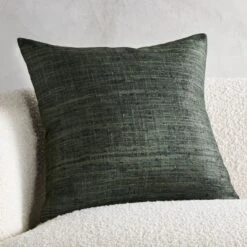 Raj Green Silk Throw Pillow With Feather-Down Insert 20"