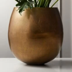 Rough Cast Brass Metal Indoor Planter Small 11 Rough Cast Brass Metal Indoor Planter Small -Home Store RoughCastBrassSmPlanterROF19