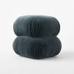Ruched Dark Teal Velvet Pouf -Home Store RuchedVelvetDarkTealPoufAVSSF23