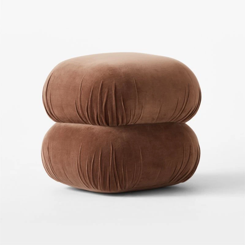 Ruched Dark Beige Velvet Pouf 4 Ruched Dark Beige Velvet Pouf - Image 2