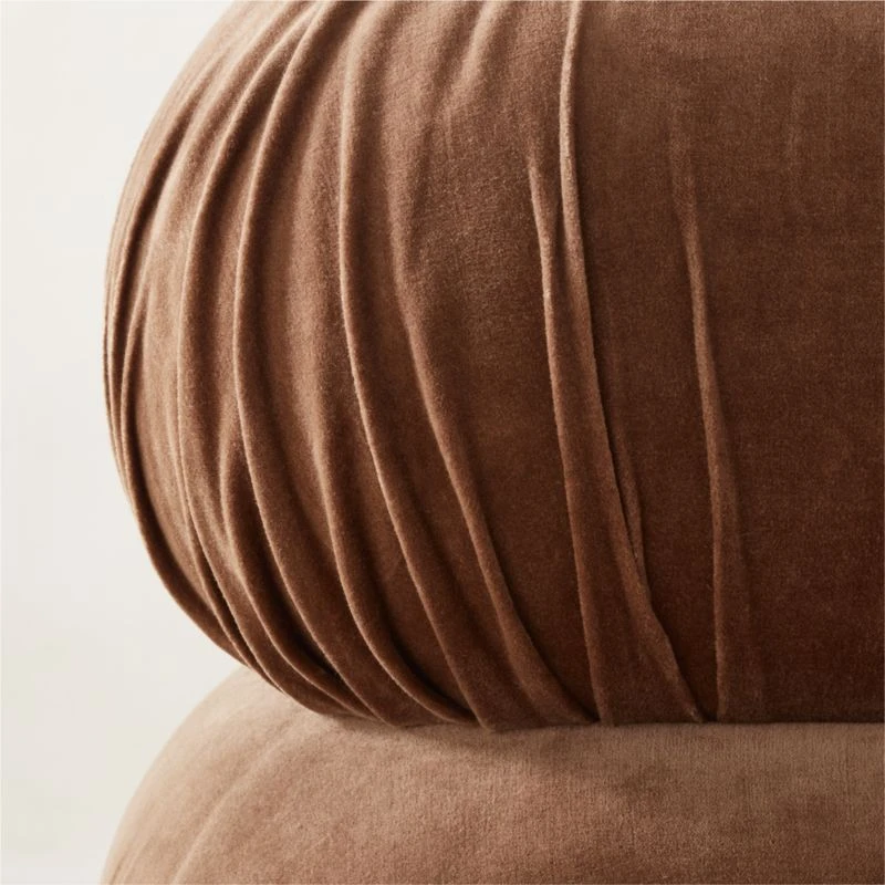 Ruched Dark Beige Velvet Pouf 5 Ruched Dark Beige Velvet Pouf - Image 3