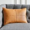 Rue Tan Leather Throw Pillow With Down-Alternative Insert 18"x12" 2 Rue Tan Leather Throw Pillow With Down-Alternative Insert 18"x12" -Home Store RueLthrTanPillow18X12inSHF21
