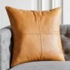 Rue Tan Leather Throw Pillow With Down-Alternative Insert 23" -Home Store RueLthrTanPillow23X23inSHF21