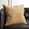 Shorn Camel Brown Sheepskin Fur Throw Pillow With Down-Alternative Insert 18" -Home Store ShornShpsknCmlPlwCvr18X18SHF19
