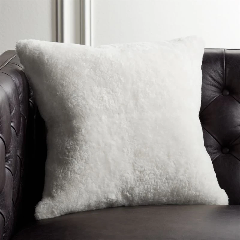 Shorn White Sheepskin Fur Throw Pillow With Down-Alternative Insert 18" 3 Shorn White Sheepskin Fur Throw Pillow With Down-Alternative Insert 18"