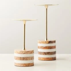 Stacked Marble And Brass Pillar Candle Holder Small -Home Store StackedMarbleStandsS2SHF22