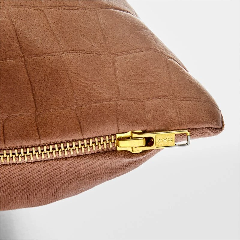 Surat Brown Embossed Leather Throw Pillow With Down-Alternative Insert 18'' 5 Surat Brown Embossed Leather Throw Pillow With Down-Alternative Insert 18'' - Image 3