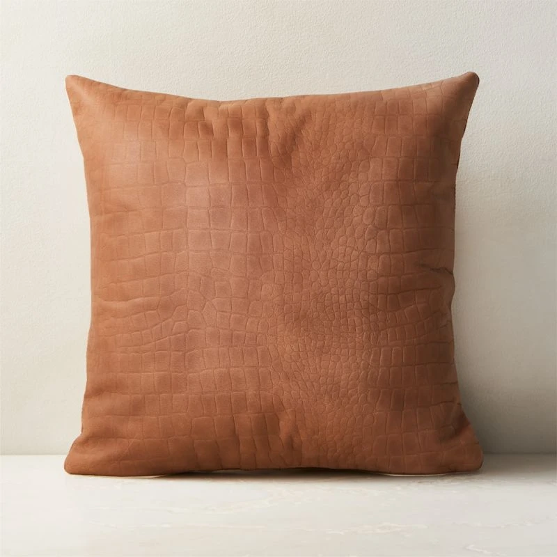 Surat Brown Embossed Leather Throw Pillow With Down-Alternative Insert 18'' 3 Surat Brown Embossed Leather Throw Pillow With Down-Alternative Insert 18''
