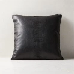 Tack Black Leather Throw Pillow With Down-Alternative Insert 18"