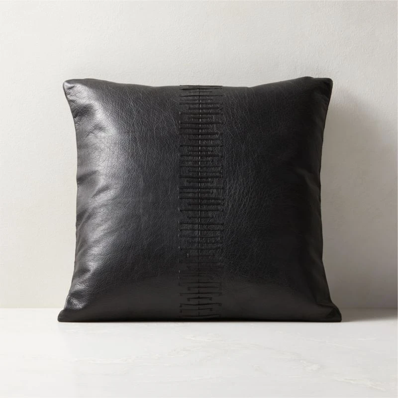 Tack Black Leather Throw Pillow With Down-Alternative Insert 18" 3 Tack Black Leather Throw Pillow With Down-Alternative Insert 18"