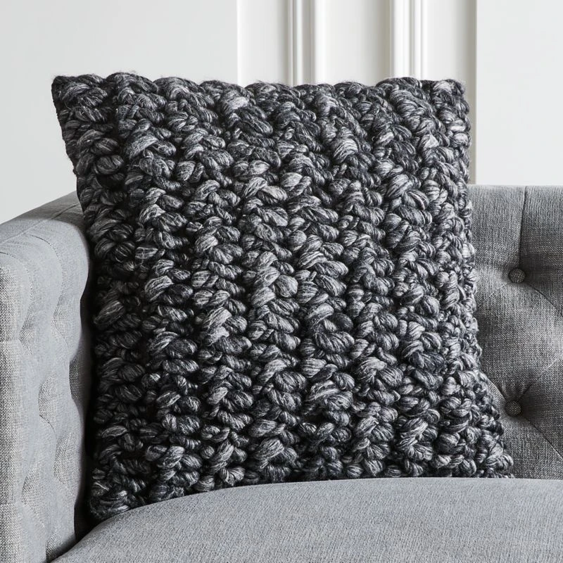 Tillie Black Wool Throw Pillow With Feather-Down Insert 20" 2 Tillie Black Wool Throw Pillow With Feather-Down Insert 20"