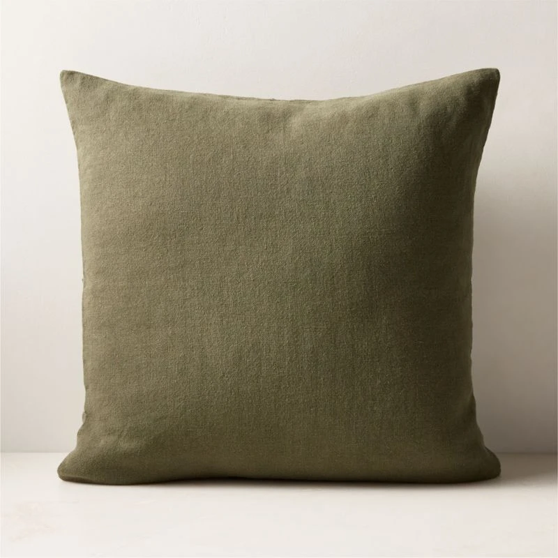 Tuck Green Linen Throw Pillow With Down-Alternative Insert 20'' 4 Tuck Green Linen Throw Pillow With Down-Alternative Insert 20'' - Image 2