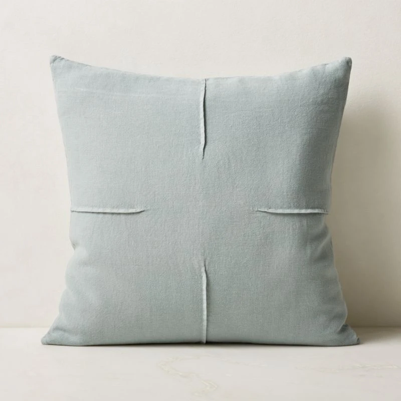 Tuck Silver Blue Linen Throw Pillow With Down-Alternative Insert 20'' 3 Tuck Silver Blue Linen Throw Pillow With Down-Alternative Insert 20''