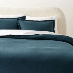 Valencea Organic Cotton Ribbed Dark Teal Duvet Cover And Pillow Shams