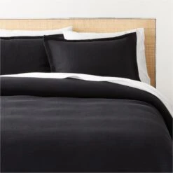 Valencea Organic Cotton Ribbed Black Duvet Cover And Pillow Shams