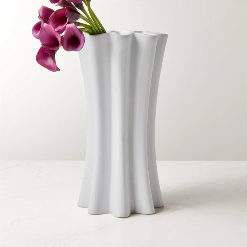 Vix Fluted White Ceramic Vase 4 Vix Fluted White Ceramic Vase - Image 2