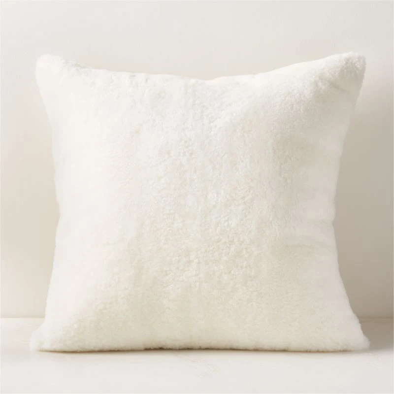 White Shorn Sheepskin Fur Throw Pillow With Down-Alternative Insert 26" 3 White Shorn Sheepskin Fur Throw Pillow With Down-Alternative Insert 26"