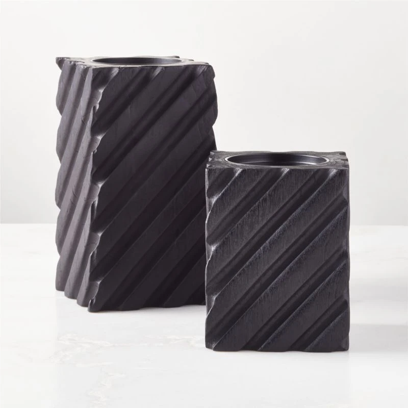 Zeke Blackened Teak Pillar Candle Holder Small 6 Zeke Blackened Teak Pillar Candle Holder Small - Image 4